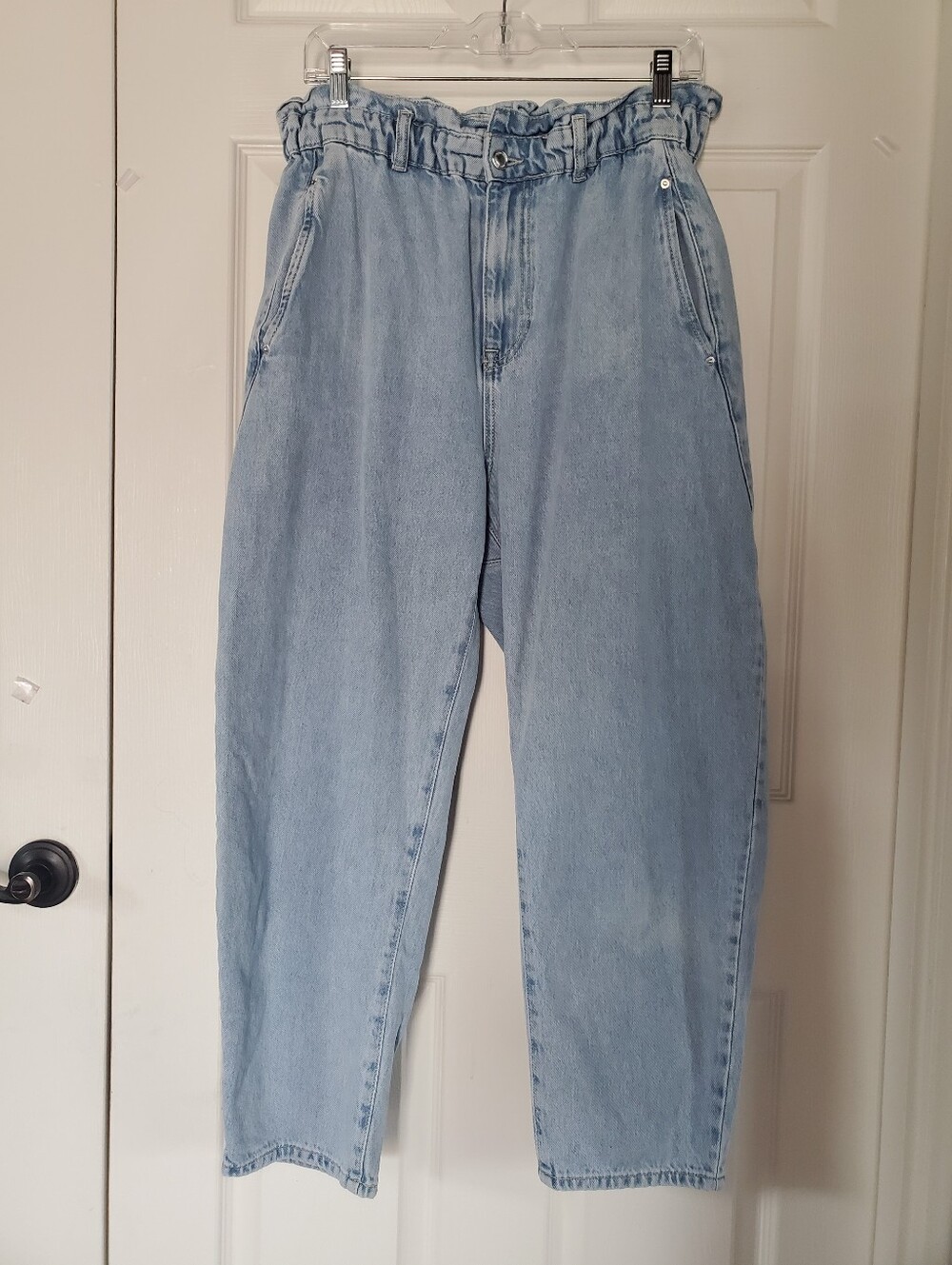 Zara Jeans Size 10 Denim Baggy High-Waist Paper Bag Slouchy Balloon Tapered Leg